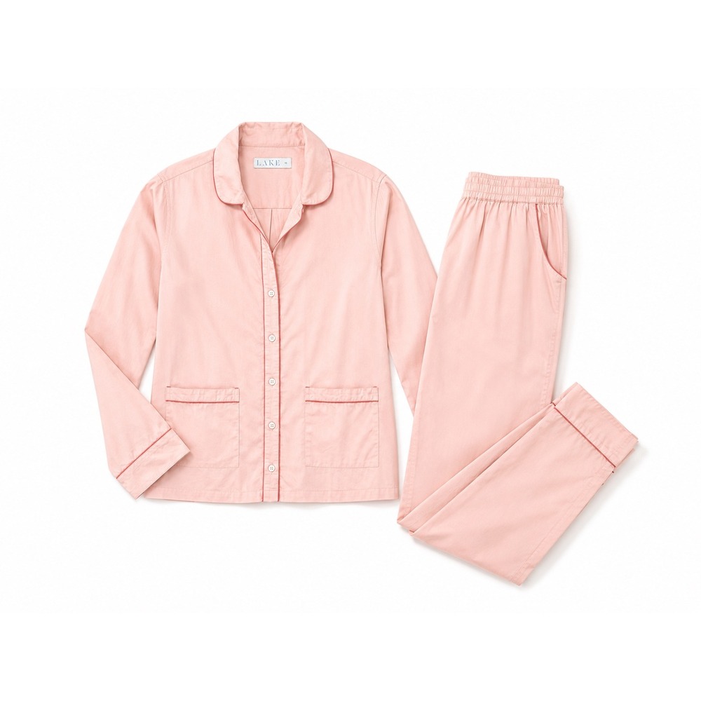 LAKE Pajamas Poplin Pima Pajama Set Peony Pink Cotton Long Sleeve‎ Pants XS - Picture 2 of 10